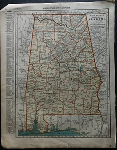 1938 Collier's World Atlas & Gazetteer - 11x14 Map of Alabama & Eastern USA - Picture 1 of 2