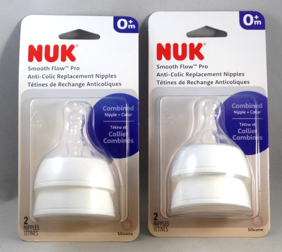 NUK Nipples Smooth Flow Pro 0 m Anti-Colic Silicon Nipple Collar 2 Collars