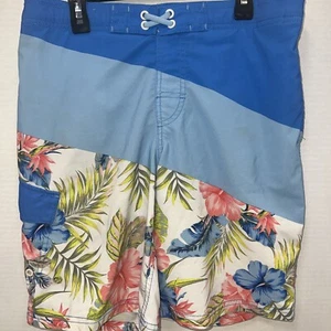 Wonder Nation Swimming Trunks Boys Large 10-12 Husky Blue Floral Hawaiian - Picture 1 of 4