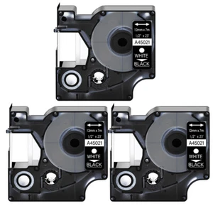 3PK 1/2" White on Black Label Tape 45021 For DYMO D1 LabelWriter 450 DUO - Picture 1 of 12