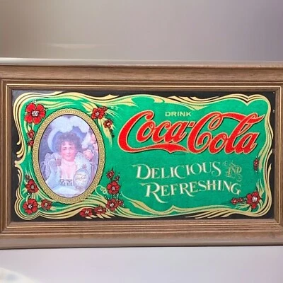 "Coca Cola vintage espejo reverso pintado publicidad-Hilda Clark-29"" hombre cueva" Foto 1 de 4