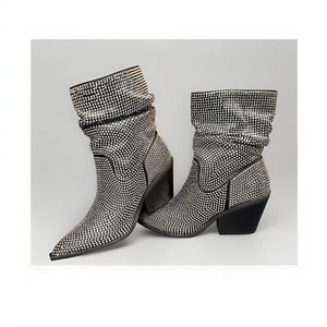 Hey Girl By Corkys Razzle Dazzle Cowboy Boots Sz 7 Black Silver Rhinestones NIB - Picture 1 of 15