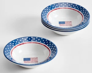 Pottery Barn Cabana Flag Americana Salad Cereal Bowls Set of 4 Melamine NIB NEW - Picture 1 of 6