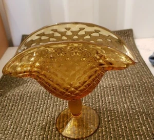 Tall Vintage Amber Art Glass Fan Vase - Picture 1 of 9