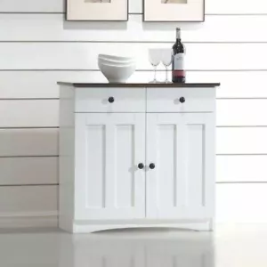 White Wooden Storage Cabinet Sideboard Cupboard Buffet Server Pantry Dining Door - Picture 1 of 5