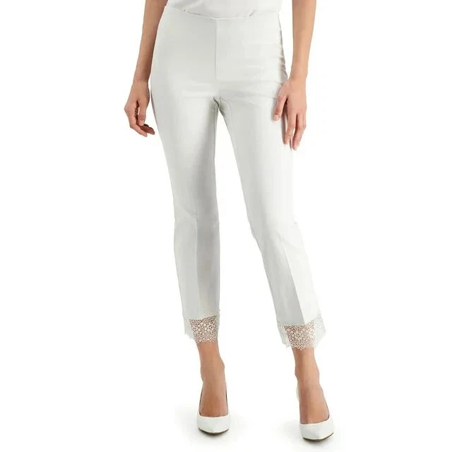 Alfani Women's Lace-Hem Ankle Pants Color Soft White Size 16 Style 100085646MS
