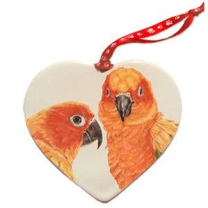 Sun Conure Parrot Porcelain Pet Gift Heart Ornament - Picture 1 of 2