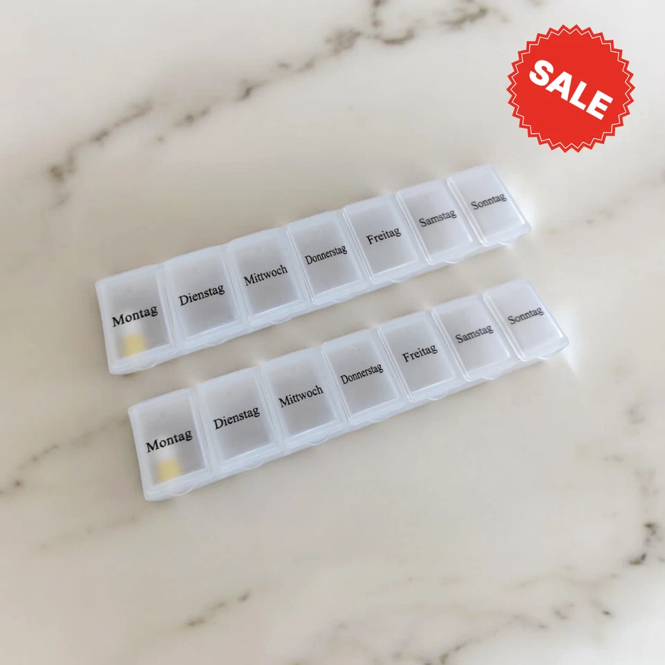 2x Pillendose je 7 Tage Pillenbox Tablettendose Tablettenbox Klappverschluss - Bild 1 von 4