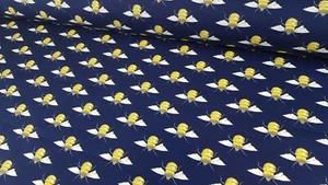Bees on Navy Blue by Rose & Hubble 100% Cotton Fabric FQ, HALF METRE, METRE - Picture 1 of 1