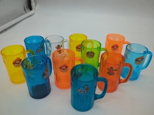 11 Vintage A&W Root Beer Plastic Mini Mug Blue Orange yellow clear, green 2014^ - Picture 1 of 7