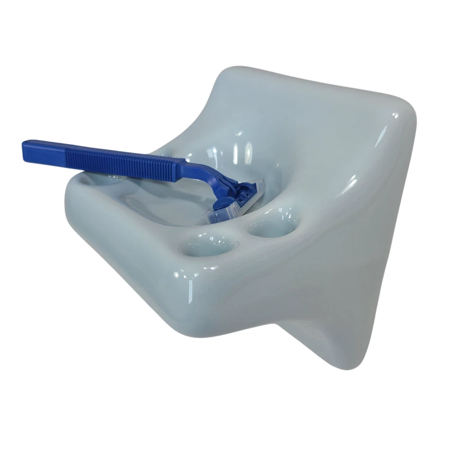 Bandeja de vaso porta cepillo de dientes de cerámica azul bebé vintage mediados de siglo moderna Foto 1 de 4