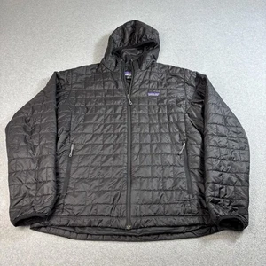Patagonia Jacket Men Large Black Nano Puff Hooded Primaloft Puffer Coat Heritage - Picture 1 of 7