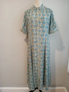 Max Studio Midi Shirt Dress w Pockets Blue Floral Ruffle Girly M Ruffle Collar - Picture 1 of 14