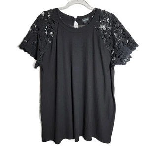 Torrid Womens Black Lace Sleeve Ribbed Top Plus Size 2X Pullover Stretch Casual - Picture 1 of 8