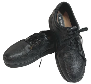 Scarpe da passeggio orto da uomo in pelle nera ciottolata usate in ottime condizioni, memory foam Aetrex, 10,5 M - Foto 1 di 11