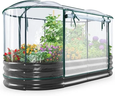 Cama de jardín elevada KING BIRD con cubierta jardinera ovalada galvanizada caja de jardín... Foto 1 de 4