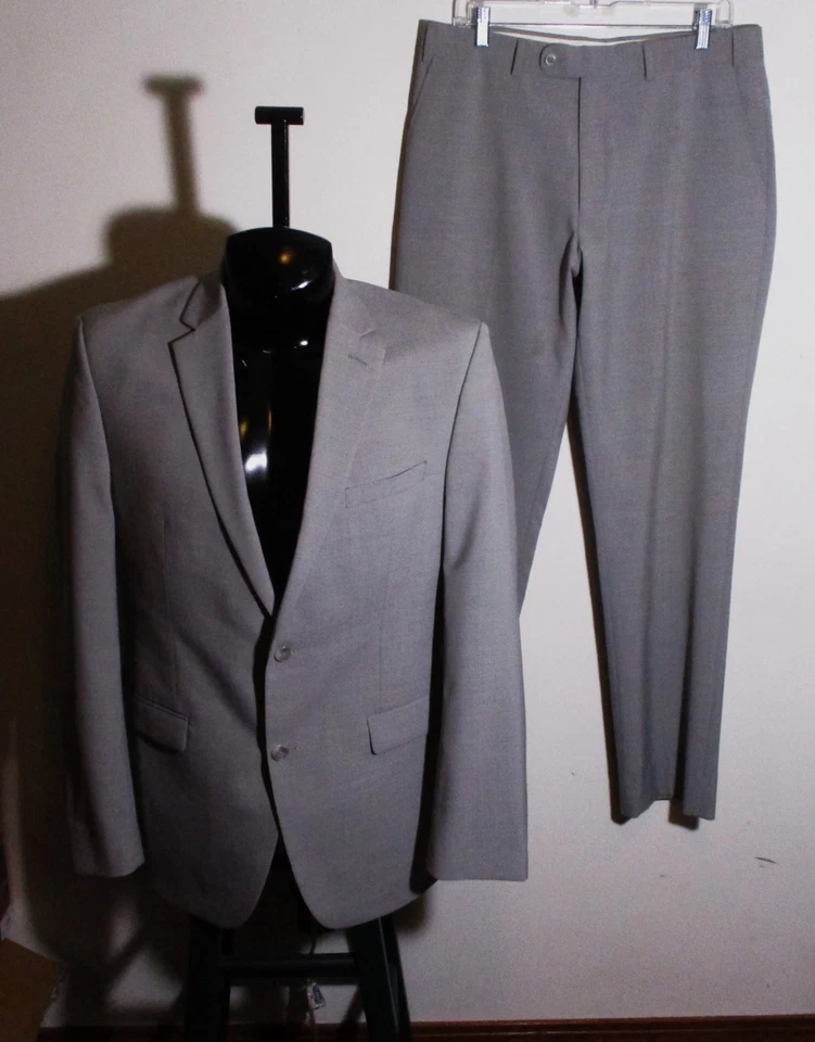 Traje de 2 piezas de lana gris PERRY ELLIS "Portfolio" para hombre talla 42 largo, 34X33 nuevo sin etiquetas Foto 1 de 4