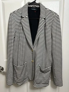 Lauren Ralph Lauren Striped Blazer Jacket Women’s Size XL – Black & White - Picture 1 of 21