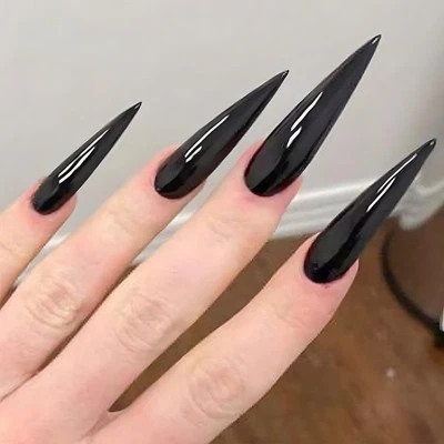 Black Pointed False Nail Solid Color Stiletto Fake Nail Cosplay Press On Nails - Image 1 of 4