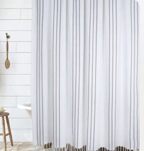 HALL & PERRY Vertical Stripe Shower Curtain 72”x84” Black/White - Picture 1 of 2