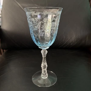 Fostoria Navarra blau Kristall Wasserkelch 7 5/8" Weinglas geätzt hoch - Bild 1 von 8