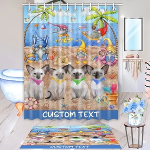 Oriental Blue Point Siamese Cat Bath Mat & Shower Curtain Christmas Custom NWT - Picture 1 of 16