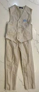 Nautica Boys Suit Set Vest & Pants Size 7 Tan Dressy Outfit 2 Piece Linen Look - Picture 1 of 10