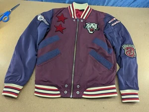 Diesel J-Tendency Varsity Jacket Mens Size S Indigo Devils Bomber Red Blue Small - Picture 1 of 13