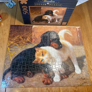 Wooden Classic Collection Jigsaw Puzzle "Best Of Friends" King 500 PC Cat & Dog - Picture 1 of 7
