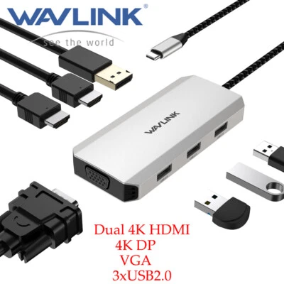 Laptop-Dockingstation für vier Monitore 4K HDMI DP VGA USB2.0 für Dell/HP/Lenovo - Bild 1 von 4