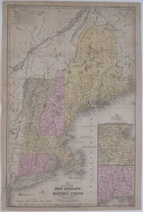 Original 1844 Mitchell Map NEW ENGLAND Boston Providence New Haven Hartford - Picture 1 of 11