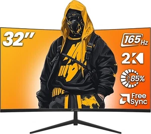 32" Curved Gaming Monitor, 2K QHD 2560x1440P, 144Hz/165Hz Computer Monitors, 99% - Picture 1 of 6