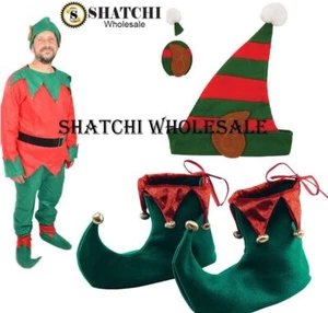 Adult Elf Costume Hat Shoes Christmas Fancy Dress Santa Wholesale Accessories - Picture 1 of 18