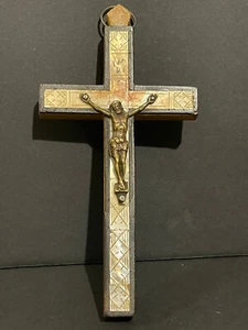 Cross Pilgrimage Jerusalem 19th Bronze Wood & Mother Israel Crucifix Jesus - Photo 1 sur 8