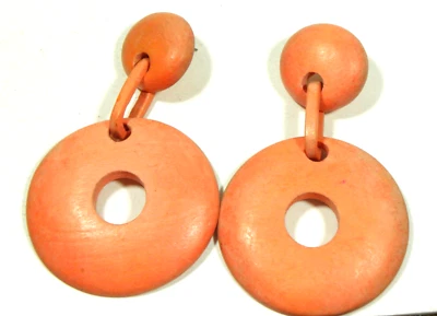 Винтажные деревянные дверные серьги персиковые богемные круглый круг - Изображение 1 из 4