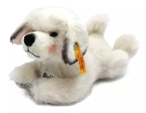 Steiff 674402 Pies Leyla 20 cm Biały leżący, Pluszowa zabawka w walizce Zielony - Zdjęcie 1 z 6