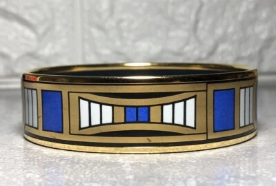 Brazalete Brazalete FREY WILLE Patrón Geométrico Azul Blanco Tono Oro Foto 1 de 4