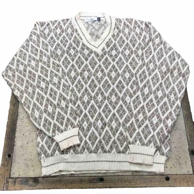 Suéter Pullover Vintage Bill Blass Para Hombre Cuello en V Marrón Tostado Hecho en EE. UU. Talla XLT Foto 1 de 4
