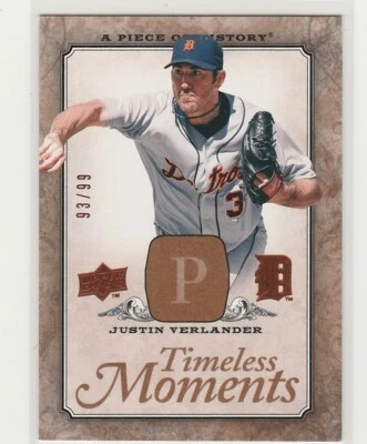 JUSTIN VERLANDER 2008 UPPER DECK A PIECE OF HISTORY INSERT TM-20 SERIAL #'D /99 - Image 1 of 2