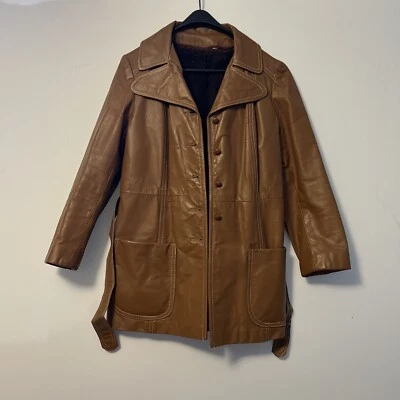 Vintage 1970s Sears Brown Leather Lined Jacket Coat~sz 14~Mint Cond.~Read All - Image 1 of 4