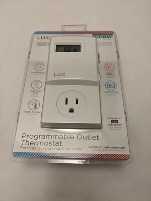 Lux WIN100 Heating and Cooling Programmable Outlet Thermostat Control 120VAC New - Image 1 of 4