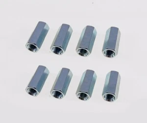 8 Pack 1/4-28 X 7/8" Long Fine Thread Hex Coupling Nut with Zinc Plate - Picture 1 of 1