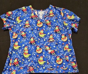 Peaches Uniforms Christmas Frog Women's Scrub Top Size 3XL - Picture 1 of 7