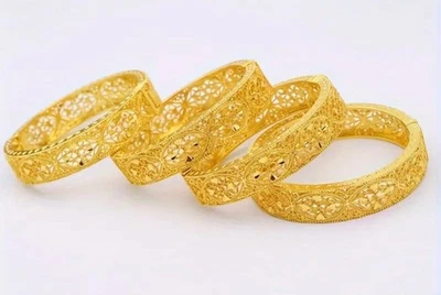 Mujer Oro Brazalete Pulsera 14k Paquete de 4 Pulseras Dubai Oriente Medio Moda Foto 1 de 4