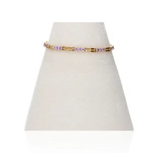Brazalete de eslabones de cadena chapados en oro de plata de ley con piedras púrpuras - Imagen 1 de 3