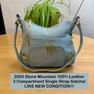 2005 Stone Mountain Blue 100% Leather 3 Compartment Single Strap Satchel New - Picture 1 of 13