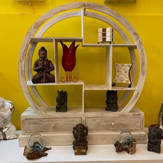 Libreria legno teak massello rotonda mobile etnico - Immagine 1 di 1