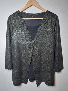 Chances R Womens Cadigan Medium Open Front Sparkly Black/Silver. - Picture 1 of 6