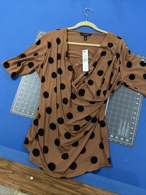 Top largo alto Sally clásico envolvente talla L marrón/negro punto manga codo - Nuevo Foto 1 de 4
