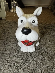 Scottish Terrier Cookie Jar Ceramic White Tartan Bandana Vintage Sweet Tin - Picture 1 of 5